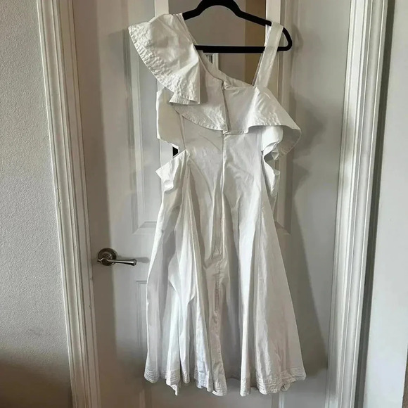 803 Veronica Beard Beilla One-Shoulder Ruffled Midi Dress Size 16 Color White - Picture 7 of 8